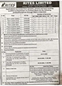 RITES Recruitment 2026, Walk-in Interview for Junior Engineer, Project ...