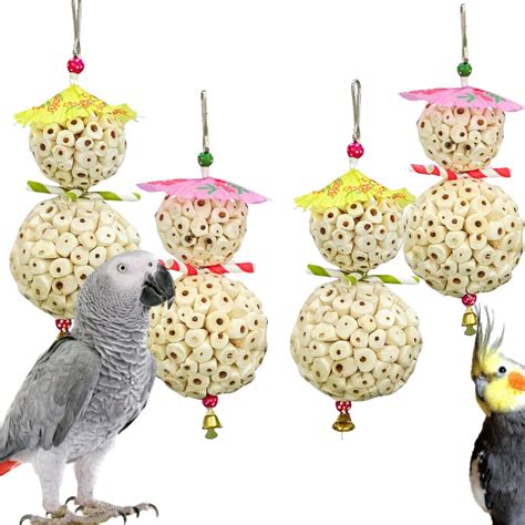 Premium Natural Chew & Shred Sola Wooden Ball Bird Toy for Parrots ...