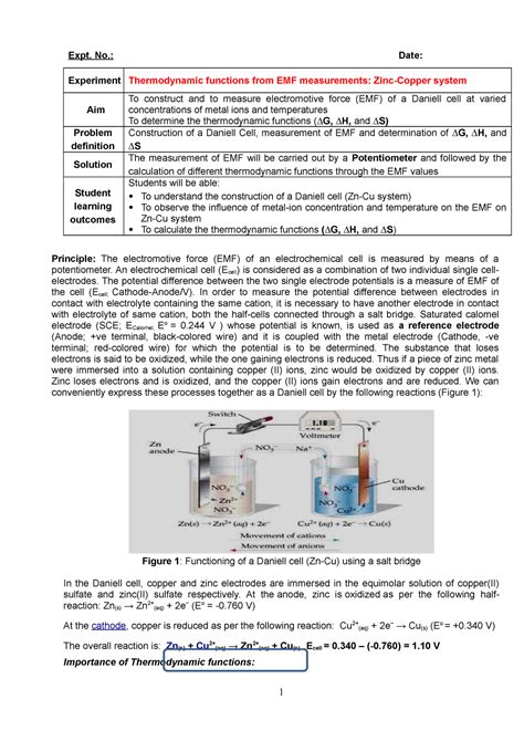 Thermodynamic functions from EMF measurements Zinc-Copper system - Expt ...