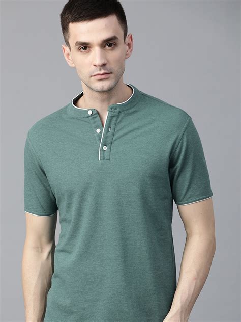 Roadster Men Green Solid Mandarin Collar T-shirt - Price History