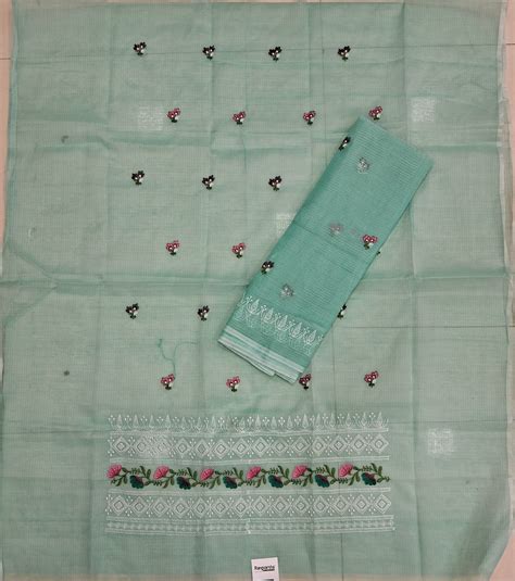 Mist Blue Kota embroidered dress material – Rangvarsha Sarees