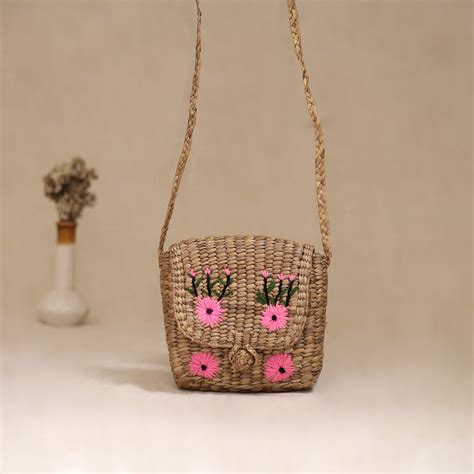 Handcrafted Natural Water Hyacinth Hand Embroidered Sling Bag