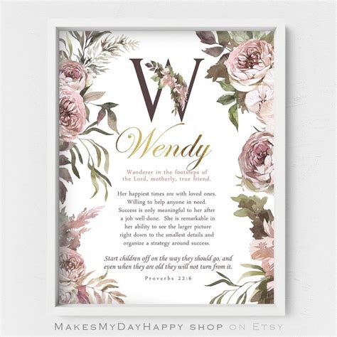 Wendy Name Meaning,proverbs 22:6,custom Floral Given Name,bohemian Wall ...