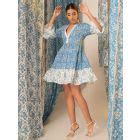 White Blue Hand Block Printed Cotton Dress