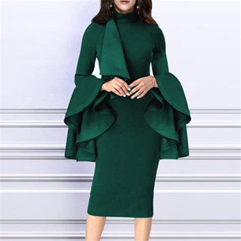 Emerald Green Bell Sleeves Belted Midi Dress – iwearmystyle
