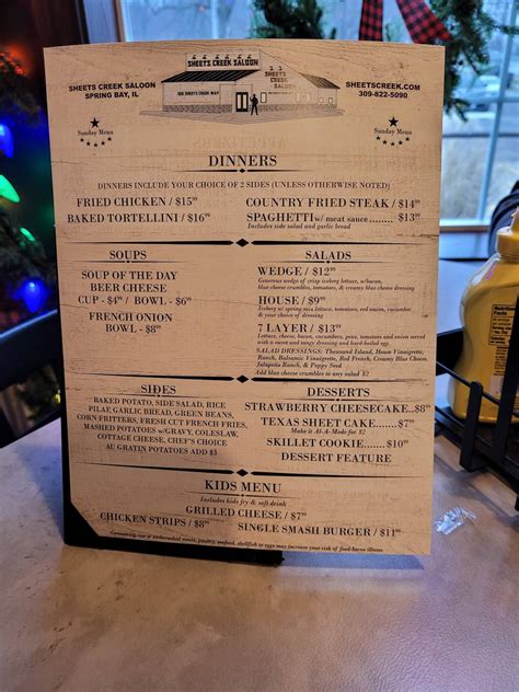 Menu at SHEETS CREEK SALOON pub & bar, Spring Bay