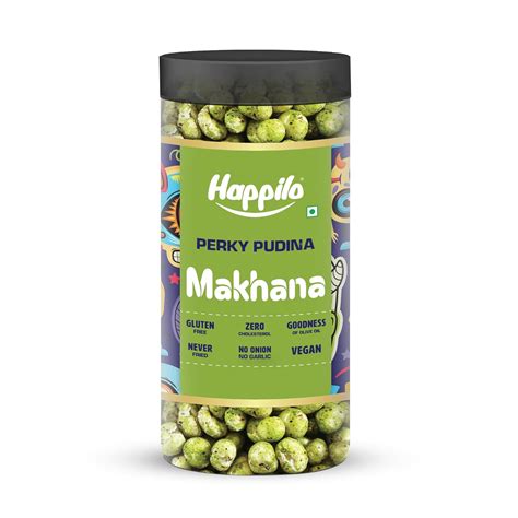 Happilo Makhana Perky Pudina Jar 80g, Roasted Foxnut Healthy Snack Low ...