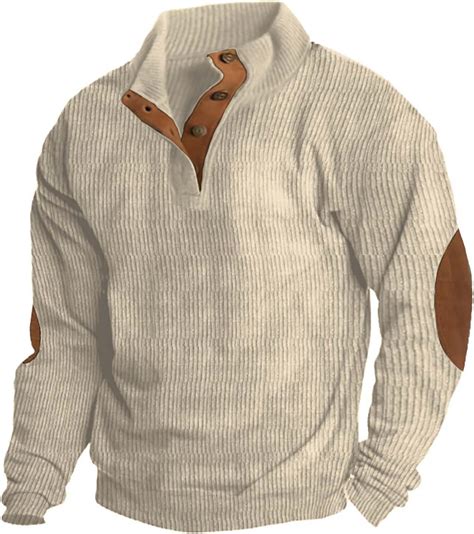 Mens Corduroy Sweatshirt Casual Stand Collar Long Sleeve Shirt Pullover ...