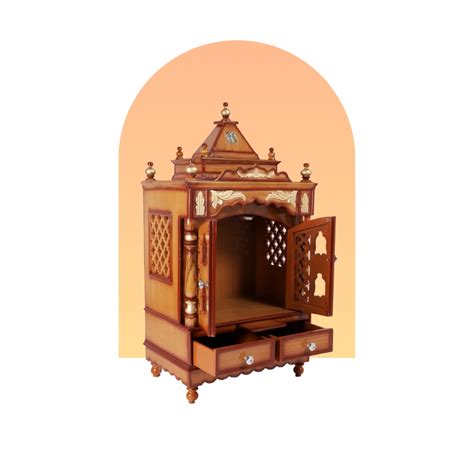 Sacred Space Floor Rested Pooja Mandir for Home (Teak Gold) – DZYN ...