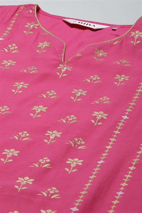 Pink Printed Layered Kurta Palazzo Suit Set