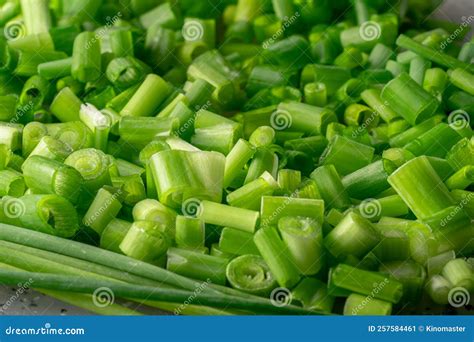 Macro Shot of Chopped Green Onions. Green Scallion, Shallot Cut into ...