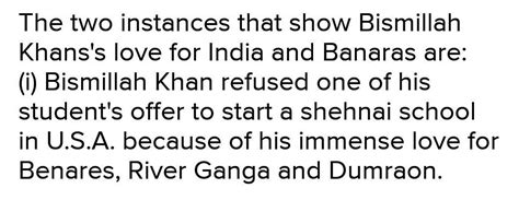 Q3) What shows that Bismillah Khan loved India and Benaras and Dumraon ...