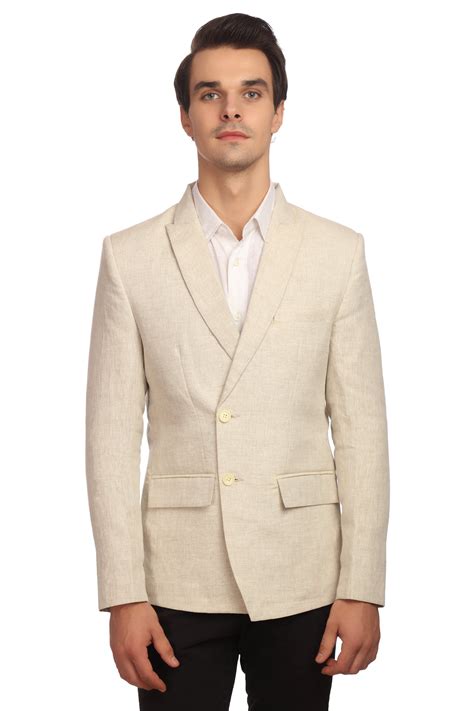 Wintage Men's 100% Linen Double Breasted Coat Blazer:Cream