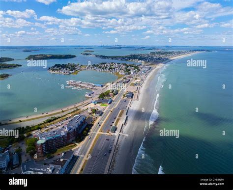 Nantasket Beach aerial view with Hingham Bay at the background, viewed ...