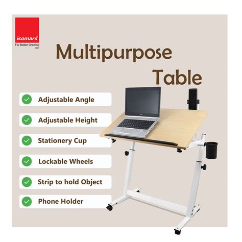 Isomars Multipurpose Laptop Table Study Desk Drawing Table, Caster Loc
