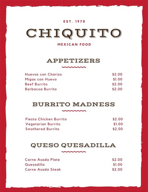Spanish Food Menu