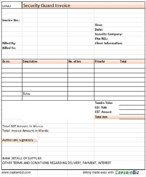 Security Guard Invoice Format and Security Guard Invoice Template ...