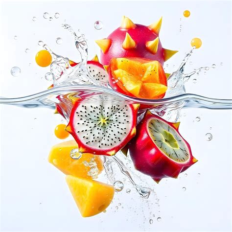 Exotic Fruit Splash Star Fruit Dragon Fruit amp Passion Fruit in Water ...