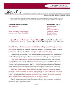 Fillable Online aafcs Template for Excellence in Extension Award doc ...