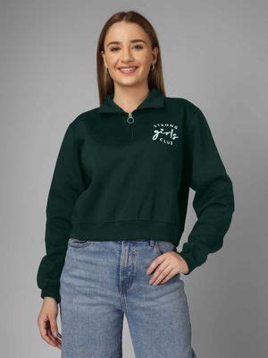Buy ANVI Be Yourself Women Bottle Green Spun Fleece Collared Neck Half ...
