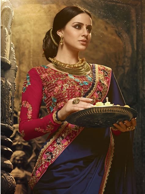 Embroidered Border Silk Saree in Blue color-82084 – Saundaryam Fashions