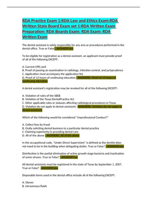 RDA Practice Exam - RDA Practice - Stuvia US