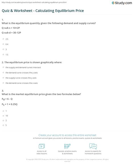 Quiz & Worksheet - Calculating Equilibrium Price | Study.com