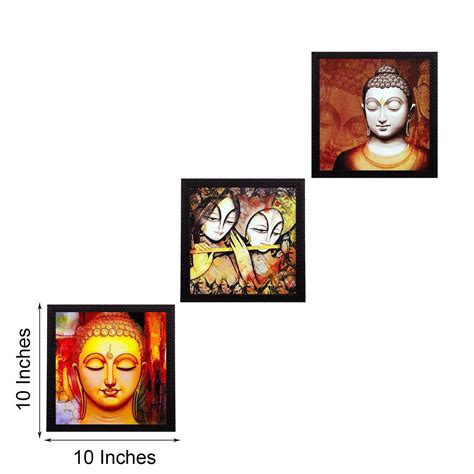Set Of 3 Radha Krishna and Buddha Satin Matt Texture UV Art Painting ...