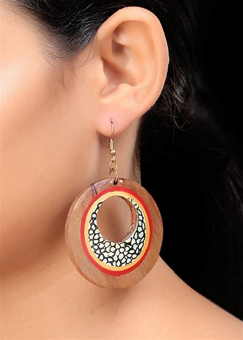 Get Handpainted Circualr Mosaic Warli Wooden Earrings at ₹ 595 | LBB Shop