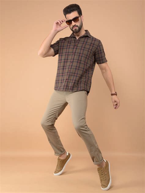 Brown Checked 100% Cotton Shirt