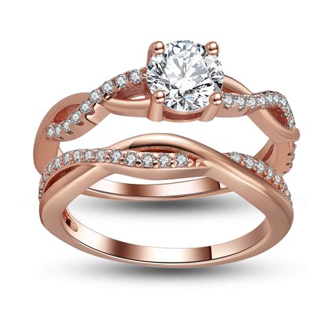 Queena Sterling Silver Rose Gold Ring Set - Engagement, Eternity Band ...