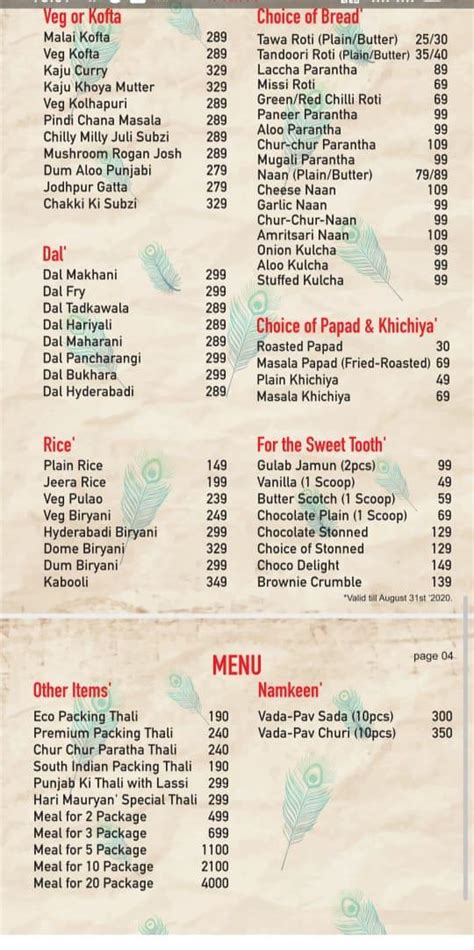 Menu at Rigveda’ Jodhpur, Jodhpur