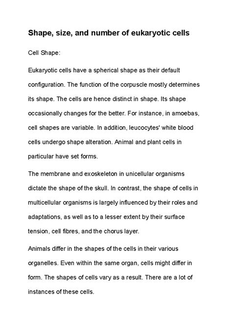 Cells Shape - Bhavesh Sir - Shape, size, and number of eukaryotic cells ...