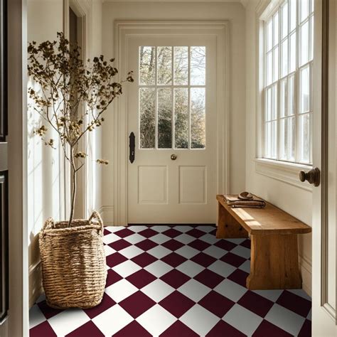 Quadrostyle Checkerboard in off White and Burgundy Vinyl Floor Stickers ...