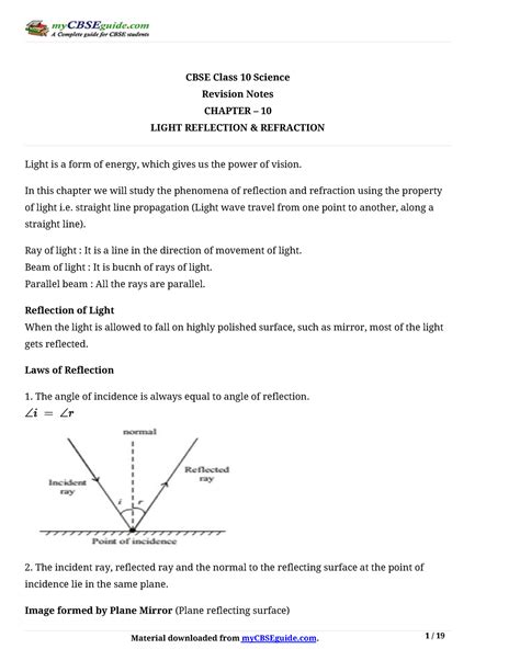 Light reflection ND refraction - CBSE Class 10 Science Revision Notes ...