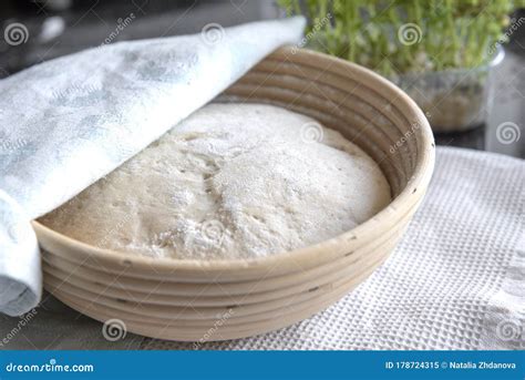 Bread Dough Rising in Basket, Home Made Stock Image - Image of home ...