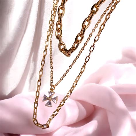 Multi Layer Gold Plated Korean Necklace with Floral CZ Stone – Vatiyaana