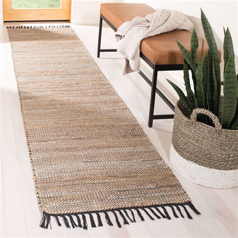 SAFAVIEH Vintage Leather Zharko Solid Braided Fringe Runner Rug, Beige ...