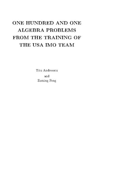 Algebra Problems for USA IMO Team Training: 101 Selected Exercises ...