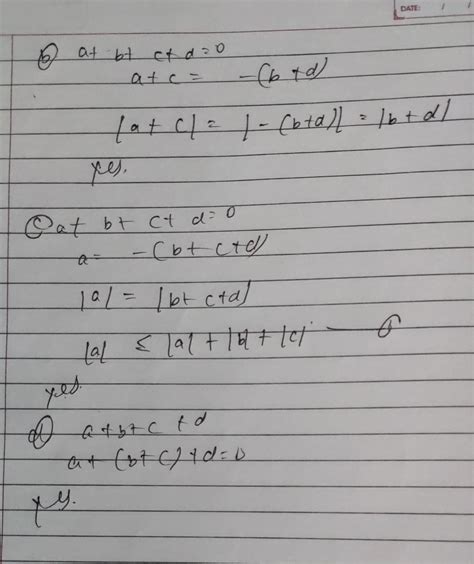 Given vectors a + b + c + d = 0, which of the following statements are ...