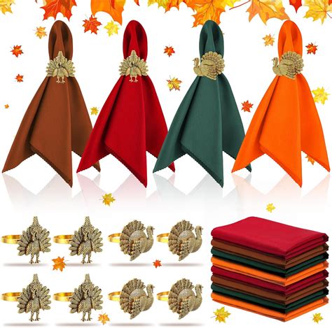 Amazon.com: 16 Pcs Fall Thanksgiving Napkin Ring Set 8 Pcs Napkin Rings ...