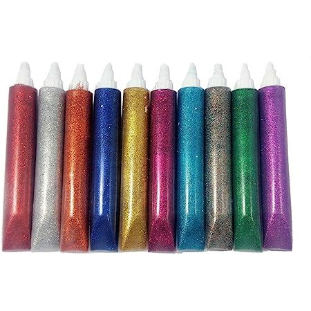 Evisha Assorted Colours 10 Glitter Sparkle Glue Tubes (25ml,Pack of 10 ...