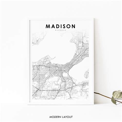 Downtown Madison WI Map Print, Wisconsin USA Map Art Poster, City Street Road Map Print, Nursery ...