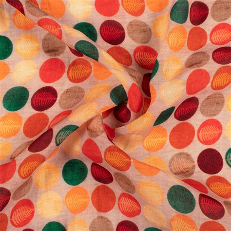 Linen Beige And Sangria Red Polka Dots Pattern Digital Print Viscose N ...