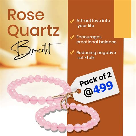 Natural Rose Quartz Round Bead Bracelet for Women & Men – Pack of 2 ...