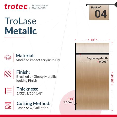 Buy Trotec TroLase Metallic Acrylic Sheet 4 Qty x 12 x 24.25 x 1/16 ...