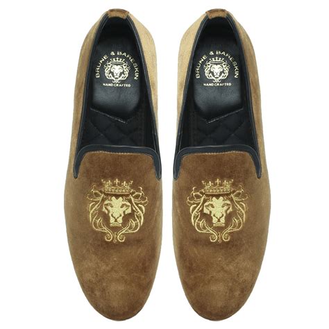 Lion-King Design Men'S Handmade Tan Dual Shade Velvet Slip-On Shoes By