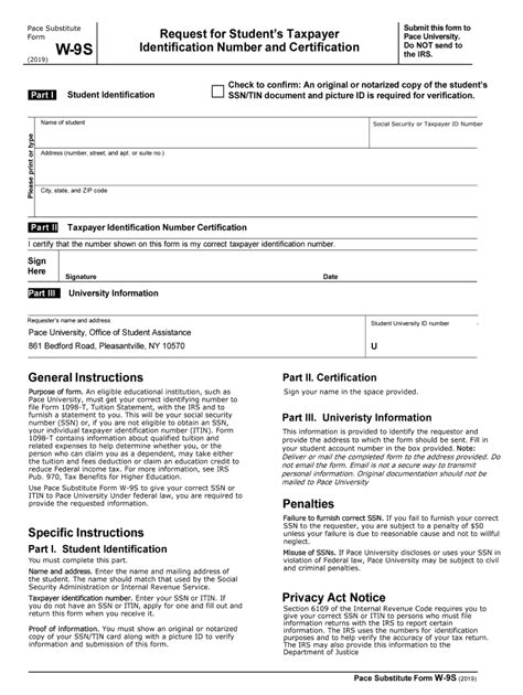 Fillable Online Pace Substitute W-9S form - Pace University Fax Email ...