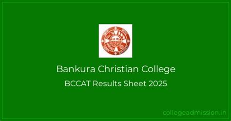 Bankura Christian College BCCAT Results Sheet 2025 | College Admission