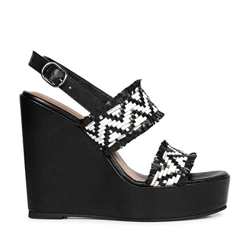 Saint Kimberly Hand Woven Black Leather Wedge Heels – SaintG India